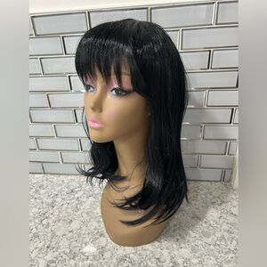 Beautiful Black Long Straight Wig With Bangs Natural Look & Feel NEW